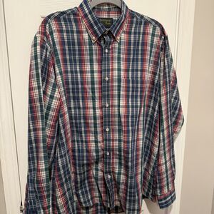 Brittany Bay Men’s Plaid Button Down Shirt Size 3XL Long Sleeve Red Blue Cotton